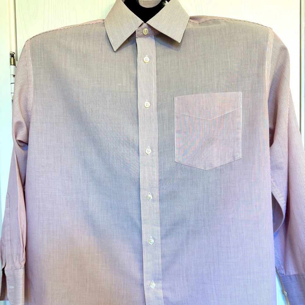 Marks & Spencer Mens Button Up Non Iron Striped Red Long Sleeve Shirt Size L